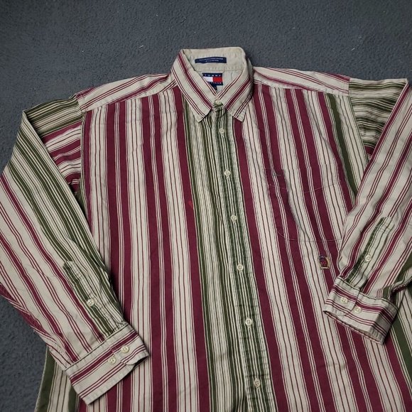 Vintage 90s Tommy Hilfiger Button Shirt Mens L Large Striped Long Sleeve y2K - Picture 5 of 8
